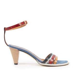 Fendi Strappy Heeled Sandals
 in red, blue and brown colours.